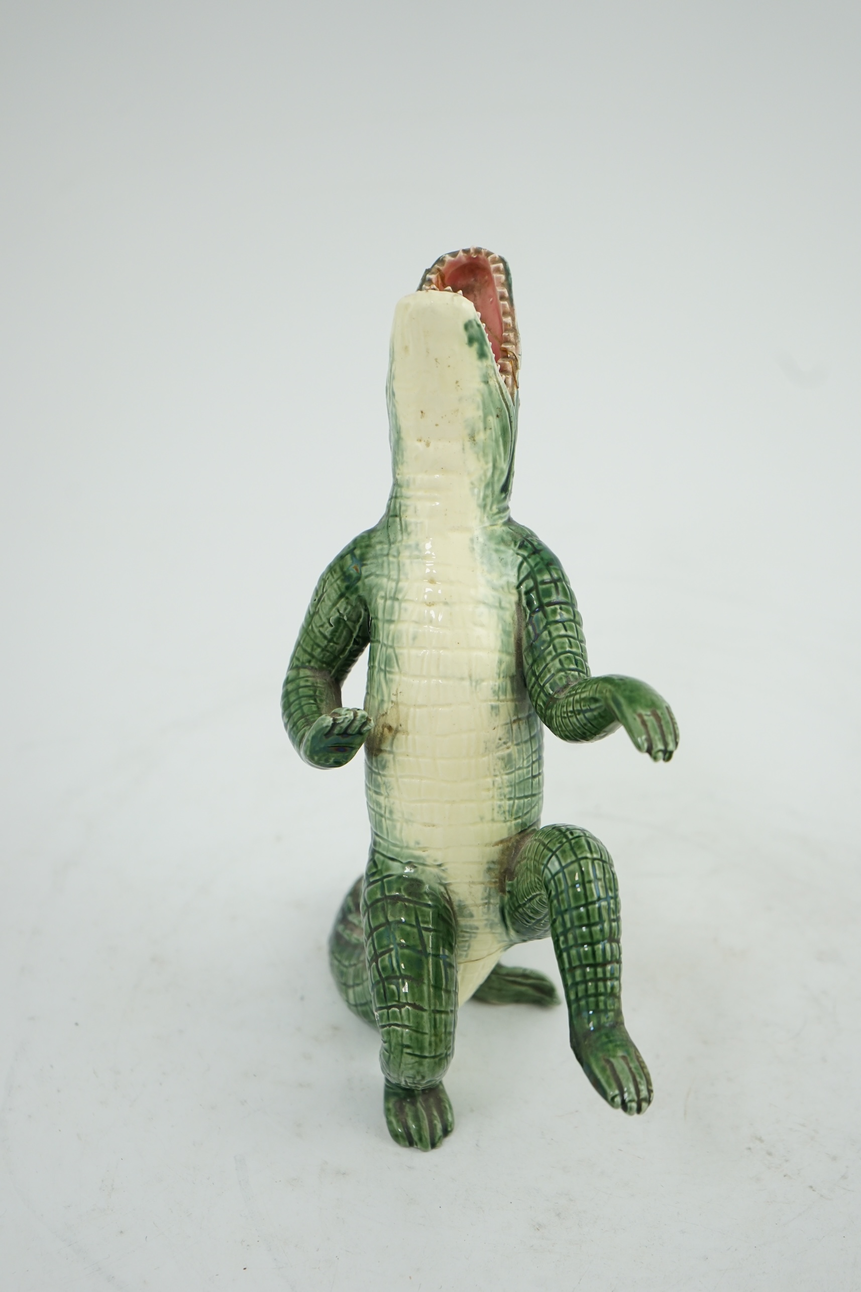 A late 19th century Continental majolica vase, in the form of a dancing crocodile